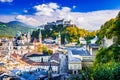 Salzburg, Austria. Hohensalzburg and oldtown, autumn scenic landscape