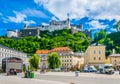 SALZBURG, AUSTRIA, JULY 3, 2016: the festung Hohensalzburg fortress viewed from the Kapitelplatz in the central Salzburg