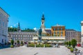 SALZBURG, AUSTRIA, JULY 30, 2016: People are strolling over the Mozartplatz square in the historical part of the Royalty Free Stock Photo