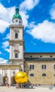 SALZBURG, AUSTRIA, JULY 3, 2016: the Salzburg cathedral with the Sphaera sculpture situated on the Kapitelplatz in the