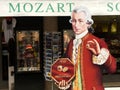 Salzburg, Austria - 2 June, 2017: Mozart figure near souvenir sh Royalty Free Stock Photo
