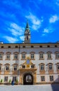 Salzburg, Austria - May 01, 2017: Sundial on the building wall at the square of St. Peter.