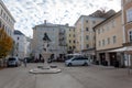 Kajetanerplatz square with Putto mit Fischen (Putto with fish) fountain by Gertrude Hillinger-Diener