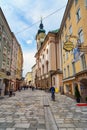 Popular pedestrian shopping street Linzer Gasse in Salzburg. Austria Royalty Free Stock Photo