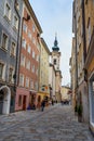 Popular pedestrian shopping street Linzer Gasse in Salzburg. Austria Royalty Free Stock Photo