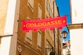 Salzburg, Austria - September 8, 2018: The Goldgasse in Salzburg is a narrow lane flanked by old shops, curving from the