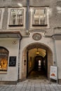 Salzburg, Austria - September 11, 2018: nice cafe at Getreidegasse - famous shopping street in Salzburg old town