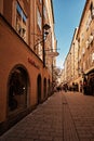 Salzburg, Austria - September 11, 2018: tourist people at Getreidegasse - famous shopping street in Salzburg old town