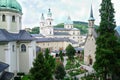 View through window to buildings and church dome from catacombs Royalty Free Stock Photo