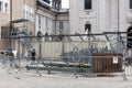 A theater stage at Domplatz Cathedral Square preparation for Salzburg Festival Salzburger Festspiele