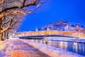 Salzburg, Austria: Winter viewof the historic city of Salzburg with famous Festung Hohensalzburg and Salzach river