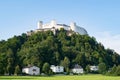 Salzburg castle fortress Hohensalzburg on a hill, sunrise sunset