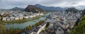 Salzburg city panorama with Salach river and castle.
