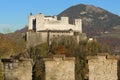 Salzburg Fortress Hohensalzburg in Austria and Castle Wall Royalty Free Stock Photo