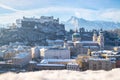 Salzburg old city at christmas time, snowy with sunshine, Austria