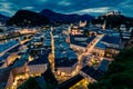 Salzburg at night with Festung Hohensalzburg