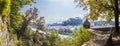 Salzburg old city in autumn, colorful sunshine, Austria. Panorama