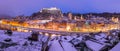 Salzburg winter panorama at christmas time, old city and rooftops in the evening, Austria Royalty Free Stock Photo
