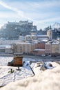 Salzburg old city at christmas time, snowy with sunshine, Austria