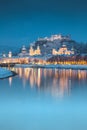 Salzburg old town at twilight in winter, Austria