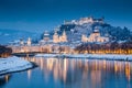 Salzburg old town at twilight in winter, Austria Royalty Free Stock Photo