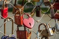 Salzburg, padlocks of love on a bridge, the Makartsteg, honey moon people love it in summer Royalty Free Stock Photo