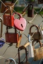 Salzburg, padlocks of love on a bridge, the Makartsteg, honey moon people love it in summer Royalty Free Stock Photo