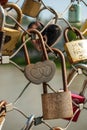 Salzburg, padlocks of love on a bridge, the Makartsteg, honey moon people love it in summer