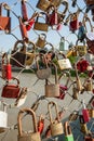 Salzburg, padlocks of love on a bridge, the Makartsteg, honey moon people love it in summer Royalty Free Stock Photo