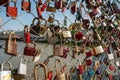 Salzburg, padlocks of love on a bridge, the Makartsteg, honey moon people love it in summer Royalty Free Stock Photo