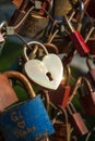 Salzburg, padlocks of love on a bridge, the Makartsteg, honey moon people love it in summer Royalty Free Stock Photo