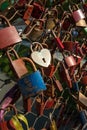 Salzburg, padlocks of love on a bridge, the Makartsteg, honey moon people love it in summer Royalty Free Stock Photo