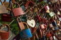 Salzburg, padlocks of love on a bridge, the Makartsteg, honey moon people love it in summer