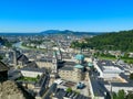 Salzburg panorama aerial view, Austria travel. Salzburg city center with the river from the top view. Royalty Free Stock Photo