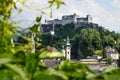 Salzburg panorama with fortress Hohensalzburg during summer time behind efeu, Salzburg, Austria Royalty Free Stock Photo