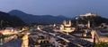 Salzburg panorama at night time, Austria Royalty Free Stock Photo