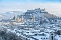 Salzburg skyline with Fortress Hohensalzburg in winter, Salzburg, Austria Royalty Free Stock Photo