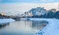 Salzburg skyline with Fortress Hohensalzburg in winter, Salzburg, Austria Royalty Free Stock Photo