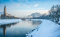 Salzburg skyline with Fortress Hohensalzburg in winter, Salzburg, Austria Royalty Free Stock Photo