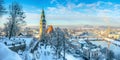 Salzburg skyline with Muellner Church in winter, Salzburger Land, Austria Royalty Free Stock Photo