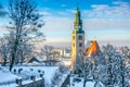 Salzburg skyline with Muellner Church in winter, Salzburger Land, Austria Royalty Free Stock Photo