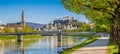 Salzburg skyline river Salzach in spring, Austria