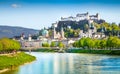 Salzburg skyline with Salzach river in summer, Austria