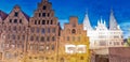 Salzspeicher (salt storehouses) of Lubeck at night, Germany. Historic brick buildings on the Upper Trave River Royalty Free Stock Photo
