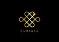 Gold Samsara icon. Guts of Buddha, The bowels of Buddha. The Endless knot or Eternal knot, happiness node, symbol of inseparabilit