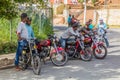 SAMANA, DOMINICAN REPUBLIC - DECEMBER 5, 2018: Motorcycle taxis in Samana town, Dominican Republ