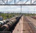 Samara Chapaevsk, Russia-July. 26. 2020: railway platform, solid and liquid cargo trains, logistics concept
