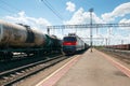 Samara Chapaevsk, Russia-July. 26. 2020: railway platform, solid and liquid cargo trains, logistics concept