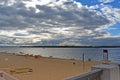 Samara, city beach on the shores of the Volga River at cloudy day before rain Royalty Free Stock Photo