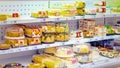 Samara, January 2019: a large selection of sponge cakes on the store shelf Royalty Free Stock Photo